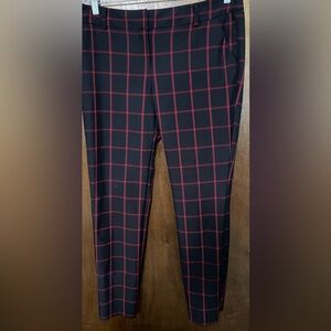 NY & Co 7th Avenue Design Studio Red Black Plaid Dress Pants Size 12 Preowned